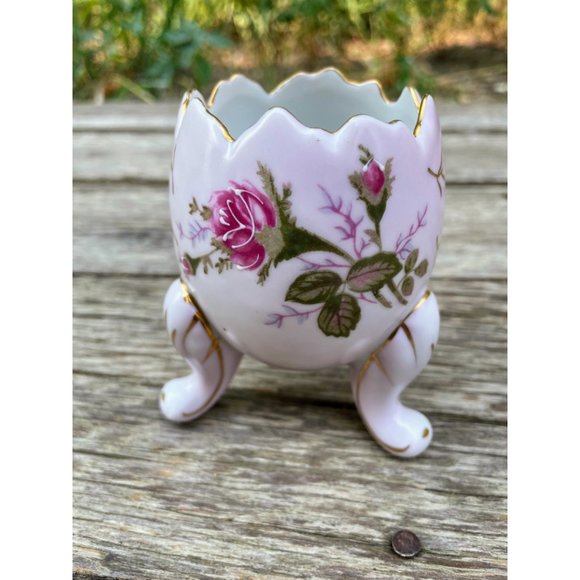 Vintage 1950s Porcelain Egg Shaped Footed  Vase planter Napco Handpainted - Picture 5 of 10